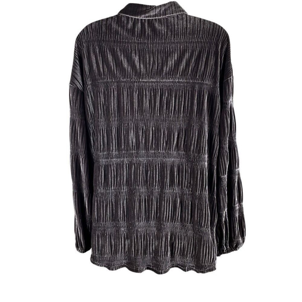 Shirred Velour Button Front Top Cocoa Brown M - image 4